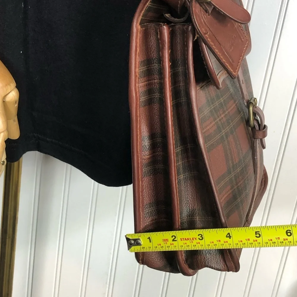 RALPH LAUREN Tartan Plaid Large Leather Crossbody Messenger Shoulder Bag